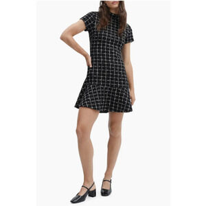 NWT Mango womens size XL black and white tweed ruffle hem dress